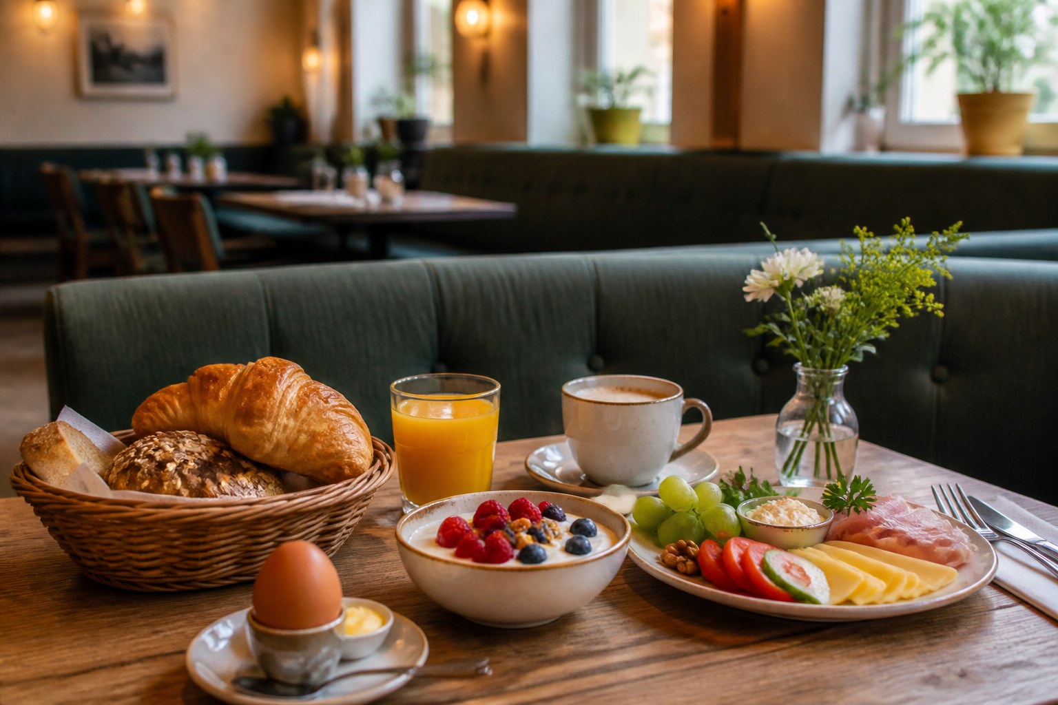 Reichhaltiges Frühstück in gemütlicher Café-Atmosphäre